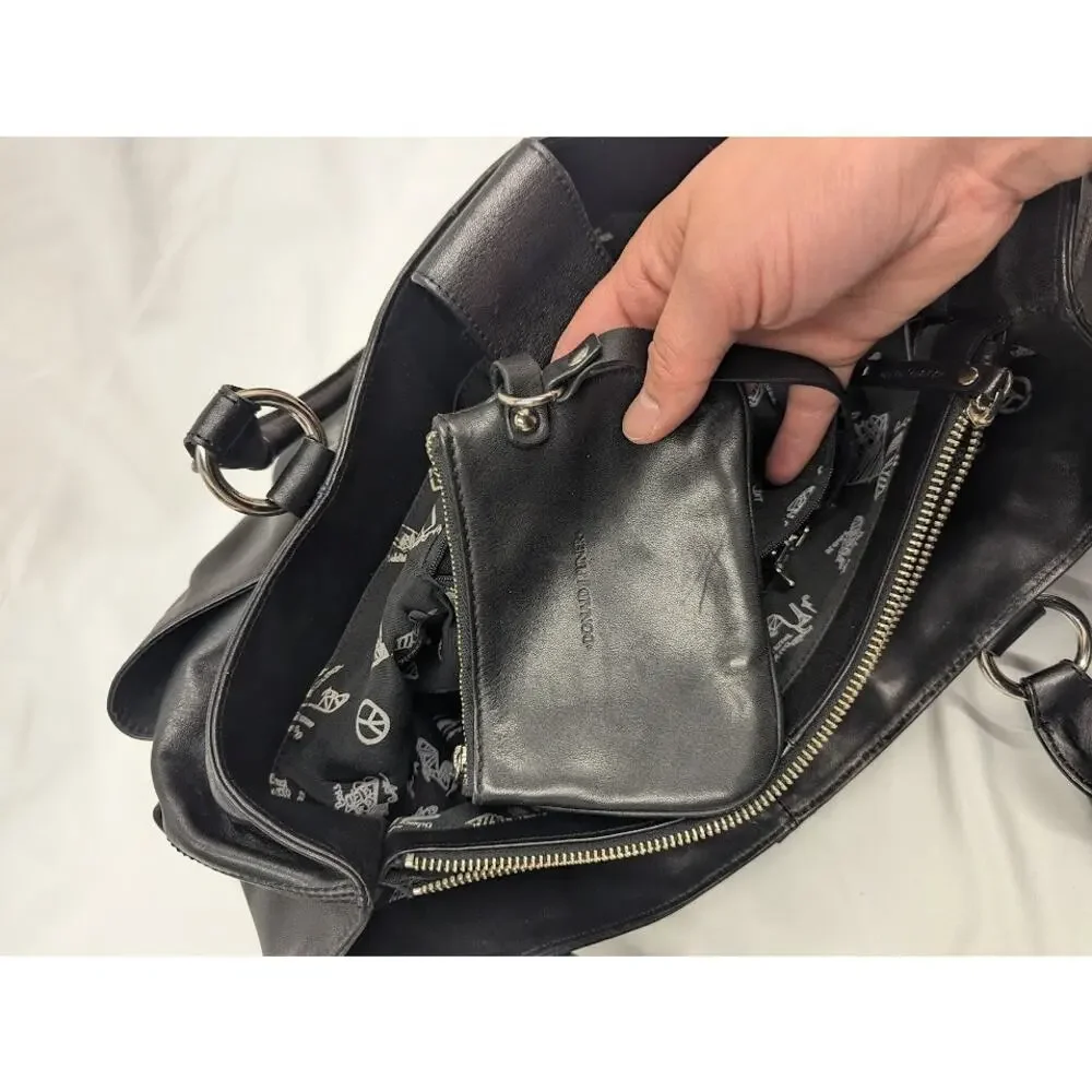 Donald J. Pliner Black Leather Satchel Tote Shoulder Bag Purse with Change Purse - Picture 7 of 9